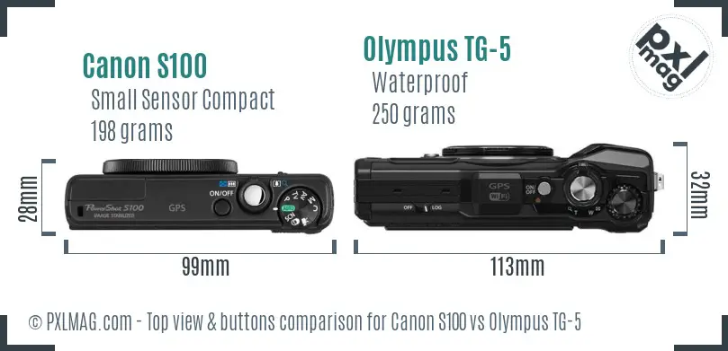 Canon S100 vs Olympus TG-5 top view buttons comparison