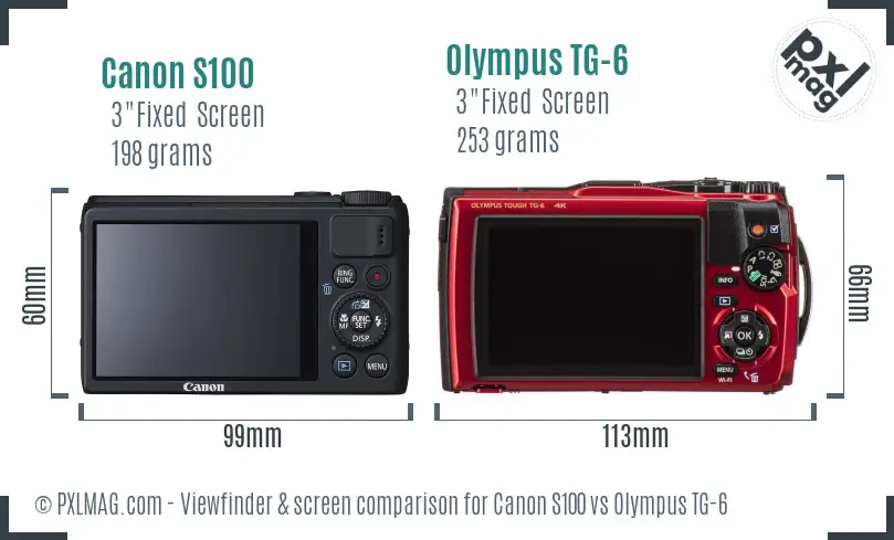 Canon S100 vs Olympus TG-6 Screen and Viewfinder comparison
