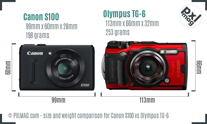 Canon S100 vs Olympus TG-6 size comparison