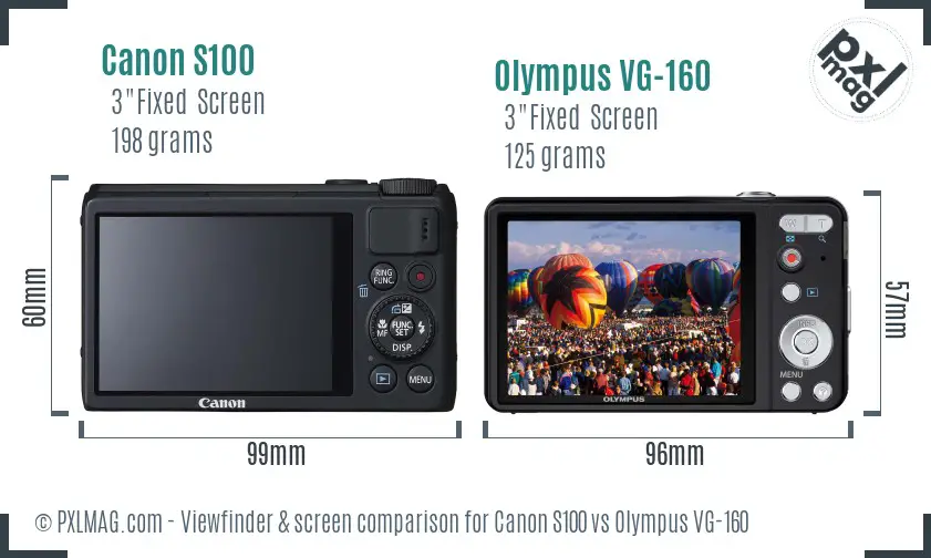 Canon S100 vs Olympus VG-160 Screen and Viewfinder comparison