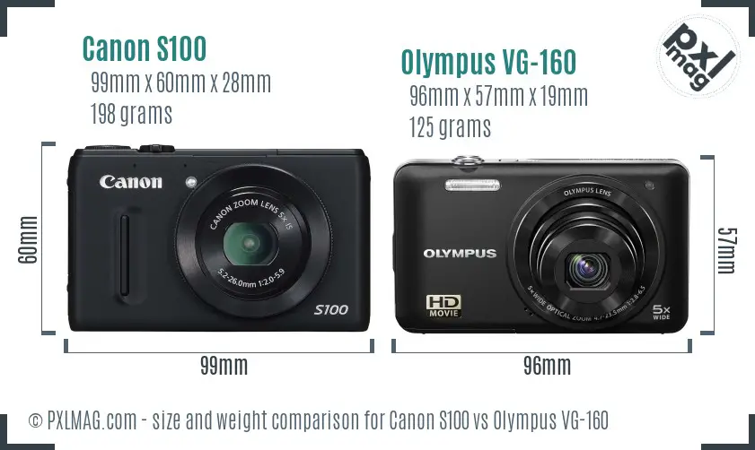 Canon S100 vs Olympus VG-160 size comparison