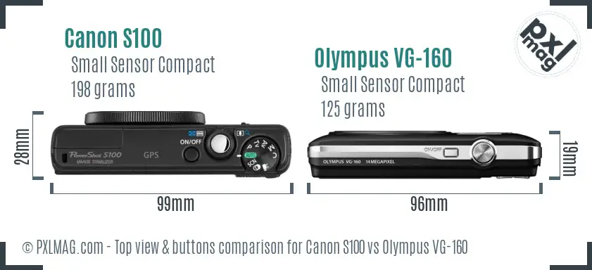 Canon S100 vs Olympus VG-160 top view buttons comparison