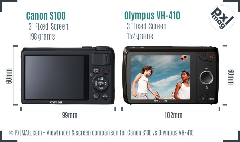 Canon S100 vs Olympus VH-410 Screen and Viewfinder comparison