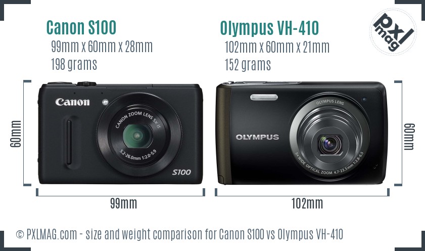 Canon S100 vs Olympus VH-410 size comparison Canon S100 vs Olympus VH-410 size comparison