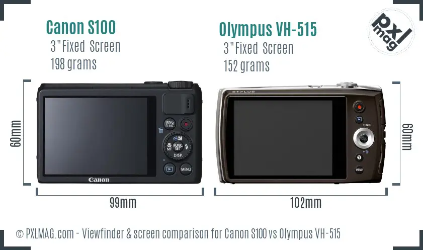 Canon S100 vs Olympus VH-515 Screen and Viewfinder comparison