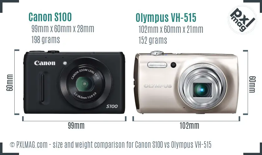 Canon S100 vs Olympus VH-515 size comparison