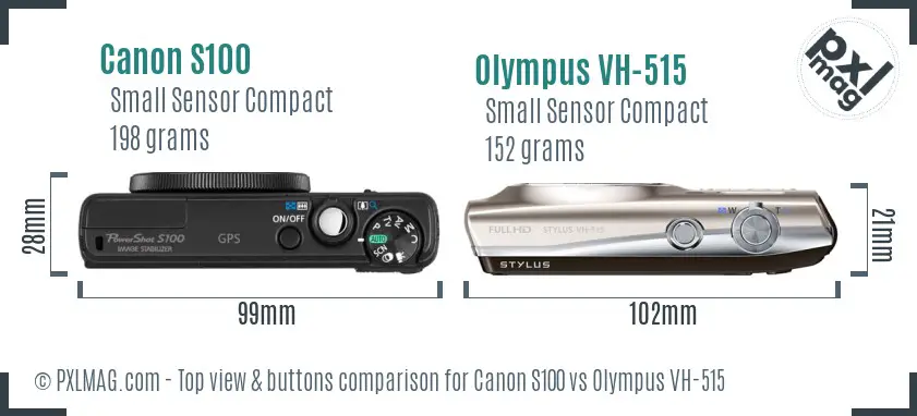 Canon S100 vs Olympus VH-515 top view buttons comparison
