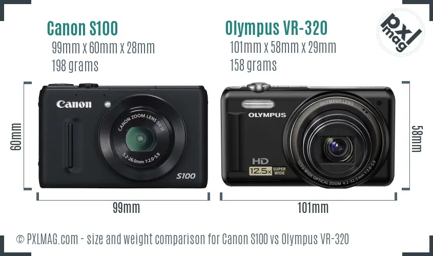 Canon S100 vs Olympus VR-320 size comparison