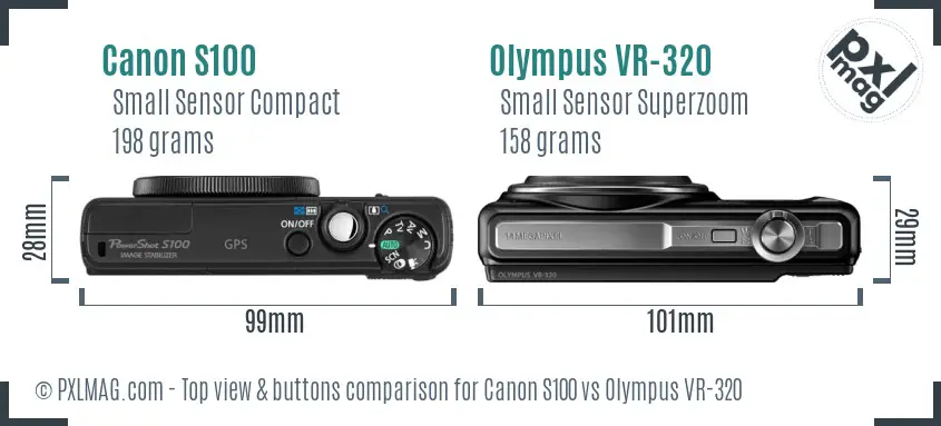Canon S100 vs Olympus VR-320 top view buttons comparison