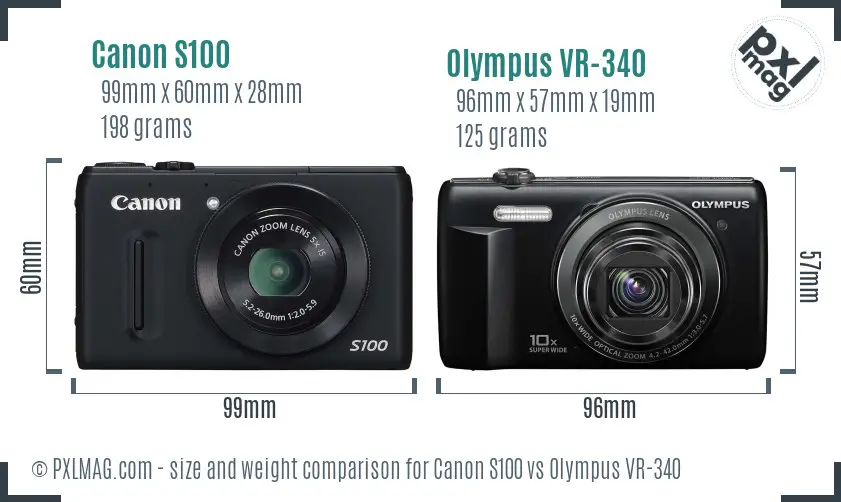 Canon S100 vs Olympus VR-340 size comparison Canon S100 vs Olympus VR-340 size comparison