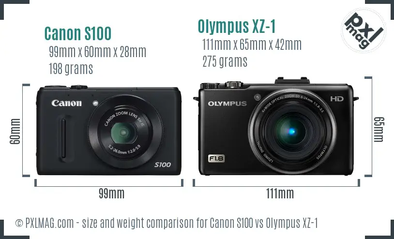 Canon S100 vs Olympus XZ-1 size comparison Canon S100 vs Olympus XZ-1 size comparison