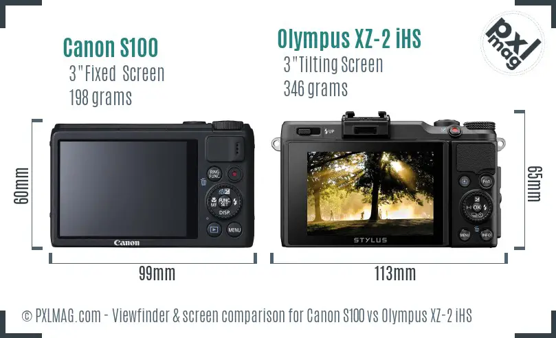Canon S100 vs Olympus XZ-2 iHS Screen and Viewfinder comparison