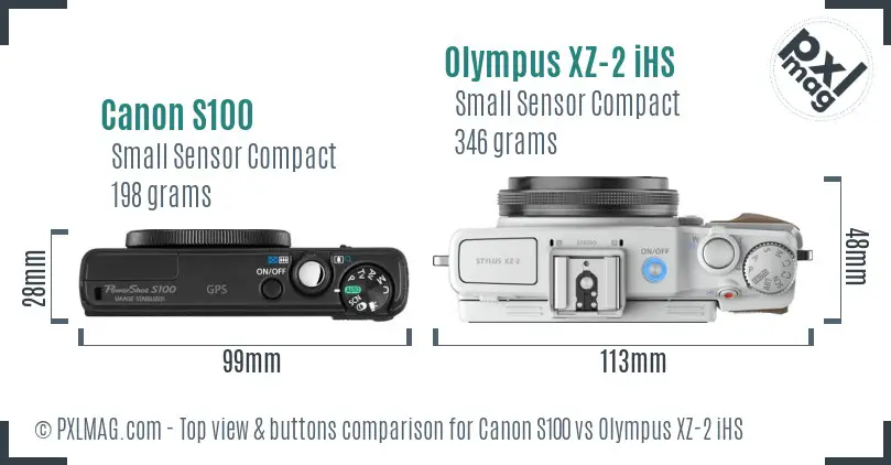 Canon S100 vs Olympus XZ-2 iHS top view buttons comparison