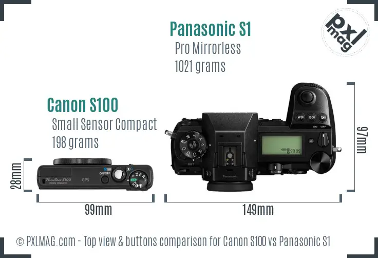 Canon S100 vs Panasonic S1 top view buttons comparison Canon S100 vs Panasonic S1 top view buttons comparison