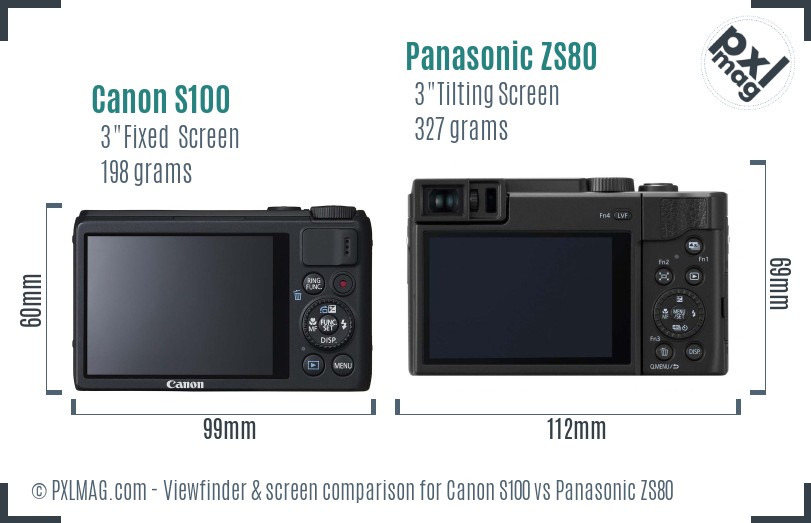 Canon S100 vs Panasonic ZS80 Screen and Viewfinder comparison
