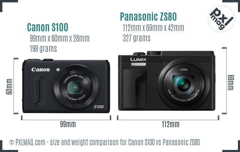 Canon S100 vs Panasonic ZS80 size comparison