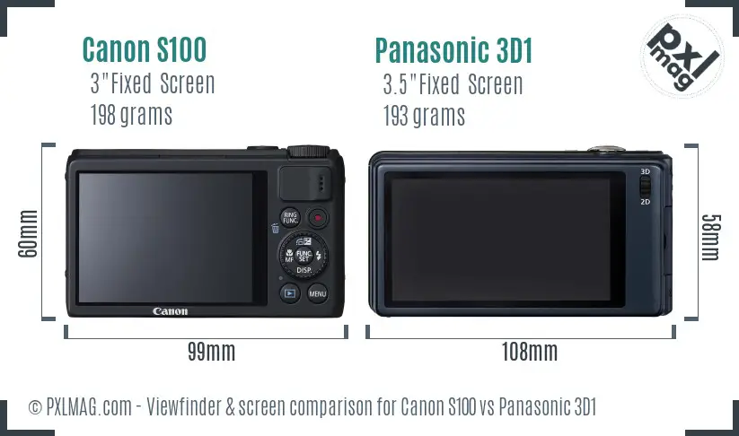 Canon S100 vs Panasonic 3D1 Screen and Viewfinder comparison