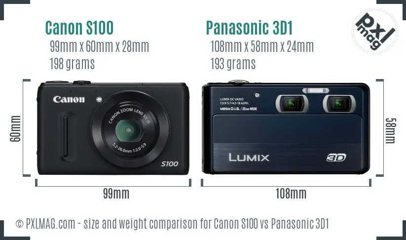 Canon S100 vs Panasonic 3D1 size comparison