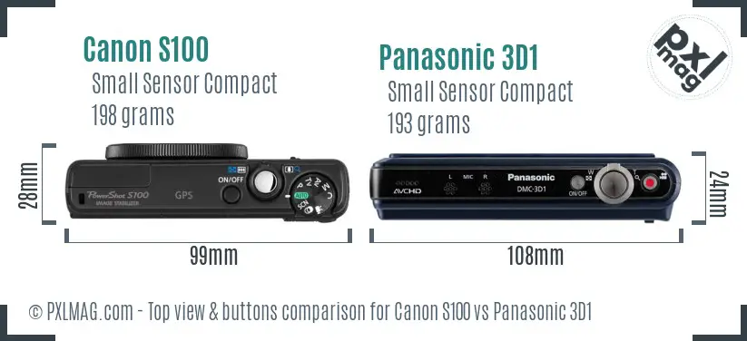 Canon S100 vs Panasonic 3D1 top view buttons comparison