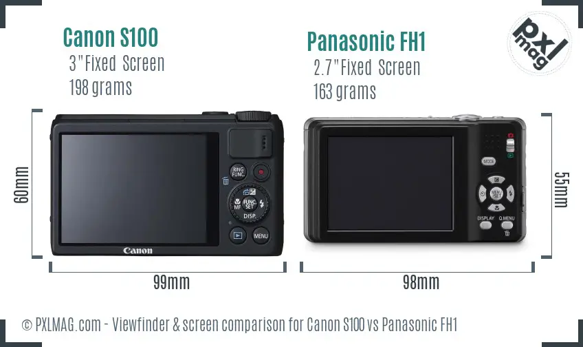 Canon S100 vs Panasonic FH1 Screen and Viewfinder comparison