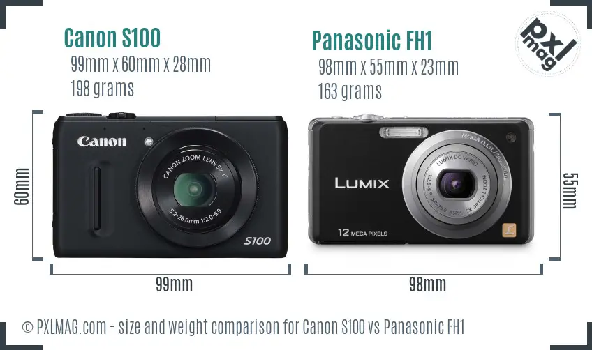 Canon S100 vs Panasonic FH1 size comparison