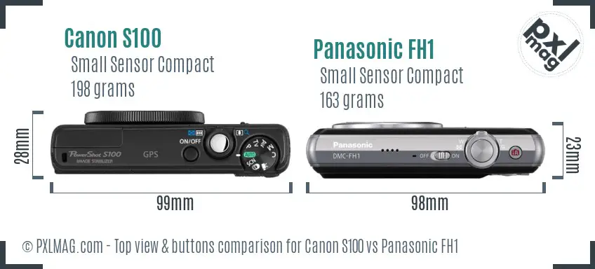 Canon S100 vs Panasonic FH1 top view buttons comparison