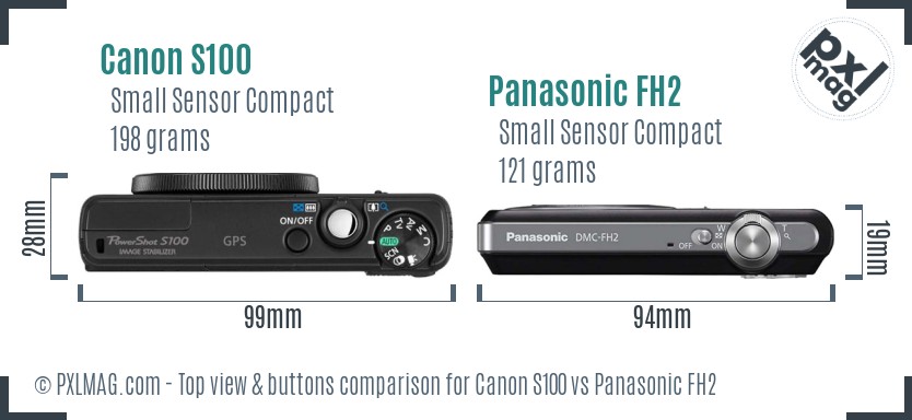 Canon S100 vs Panasonic FH2 top view buttons comparison