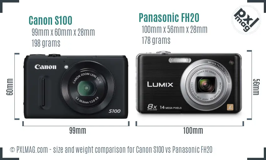 Canon S100 vs Panasonic FH20 size comparison