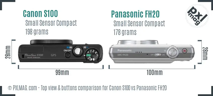 Canon S100 vs Panasonic FH20 top view buttons comparison