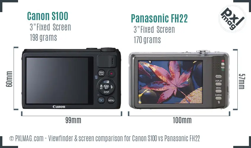 Canon S100 vs Panasonic FH22 Screen and Viewfinder comparison