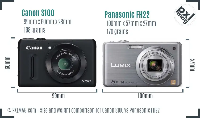 Canon S100 vs Panasonic FH22 size comparison