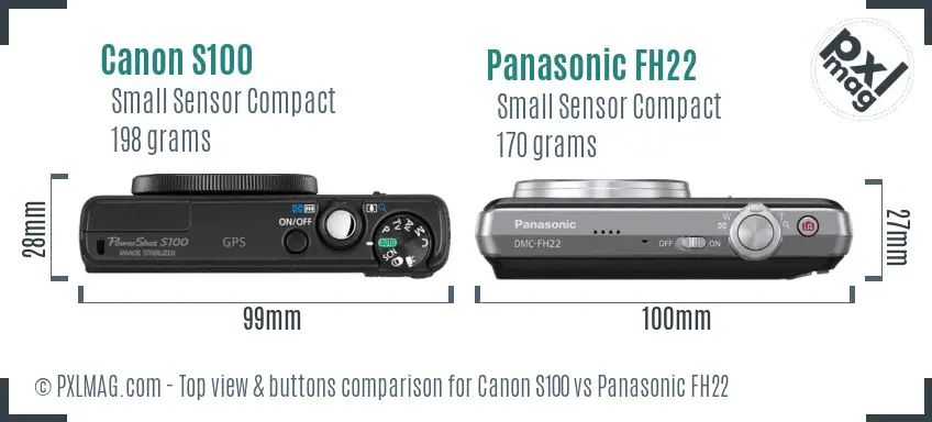 Canon S100 vs Panasonic FH22 top view buttons comparison