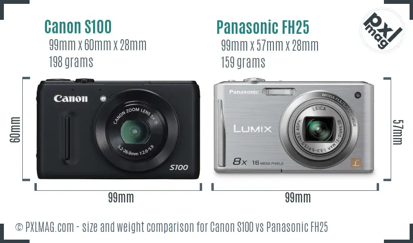 Canon S100 vs Panasonic FH25 size comparison
