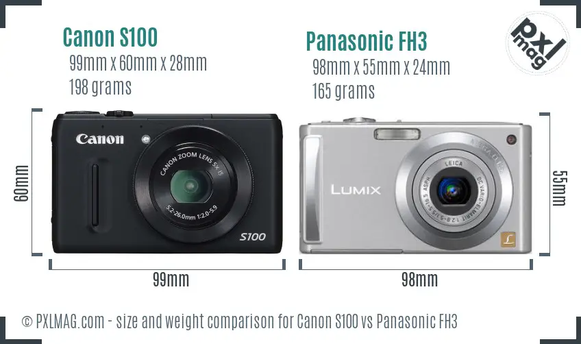 Canon S100 vs Panasonic FH3 size comparison