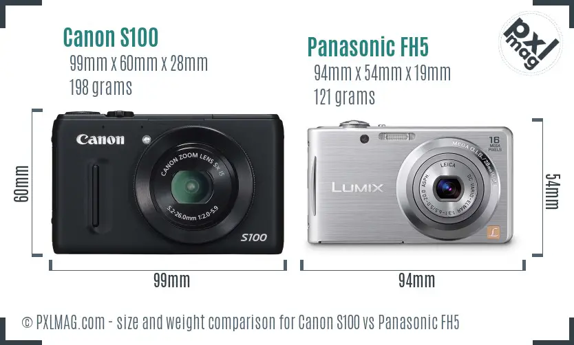 Canon S100 vs Panasonic FH5 size comparison