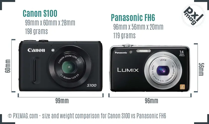Canon S100 vs Panasonic FH6 size comparison