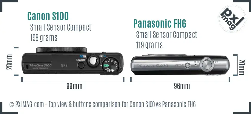 Canon S100 vs Panasonic FH6 top view buttons comparison