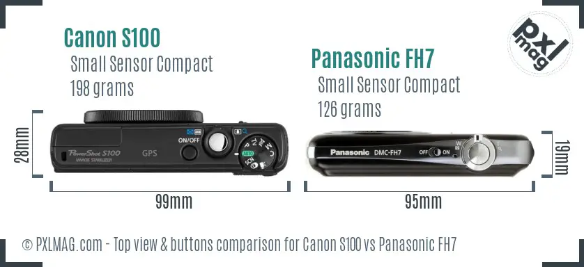 Canon S100 vs Panasonic FH7 top view buttons comparison