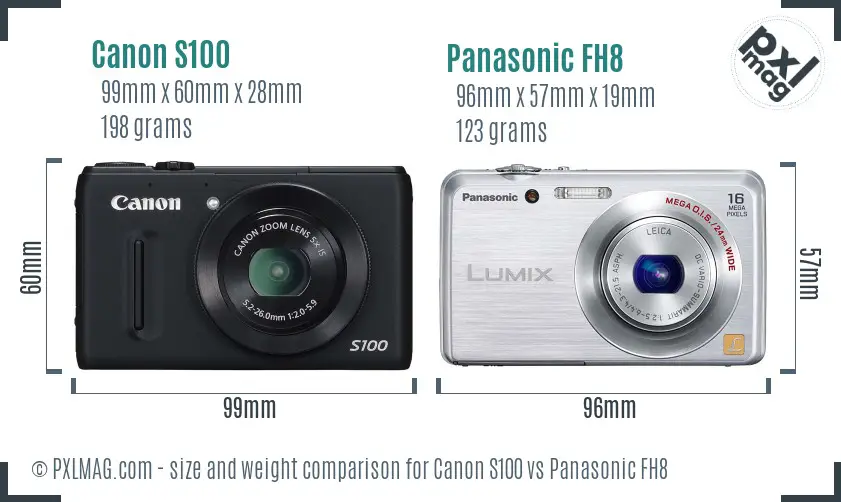 Canon S100 vs Panasonic FH8 size comparison
