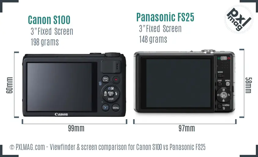 Canon S100 vs Panasonic FS25 Screen and Viewfinder comparison