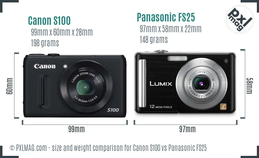 Canon S100 vs Panasonic FS25 size comparison