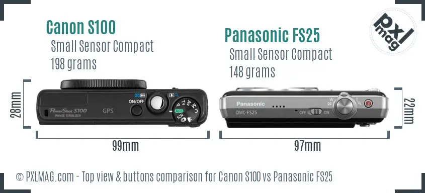 Canon S100 vs Panasonic FS25 top view buttons comparison