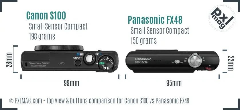 Canon S100 vs Panasonic FX48 top view buttons comparison