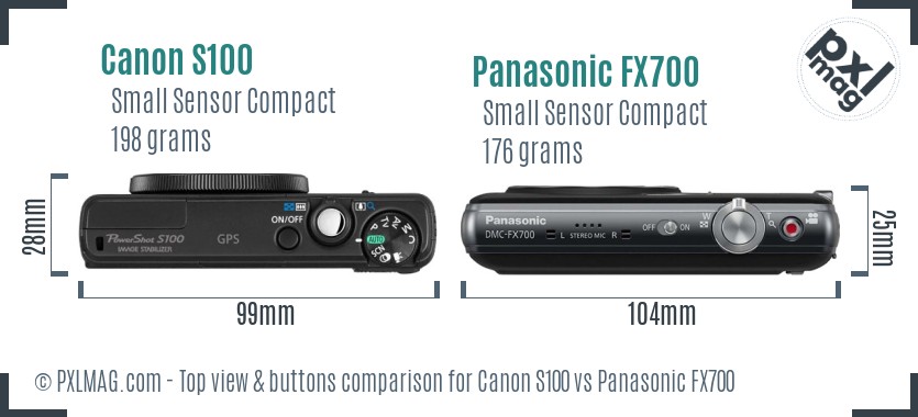 Canon S100 vs Panasonic FX700 top view buttons comparison