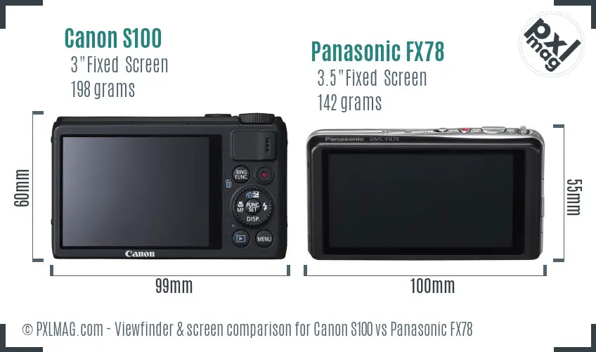 Canon S100 vs Panasonic FX78 Screen and Viewfinder comparison