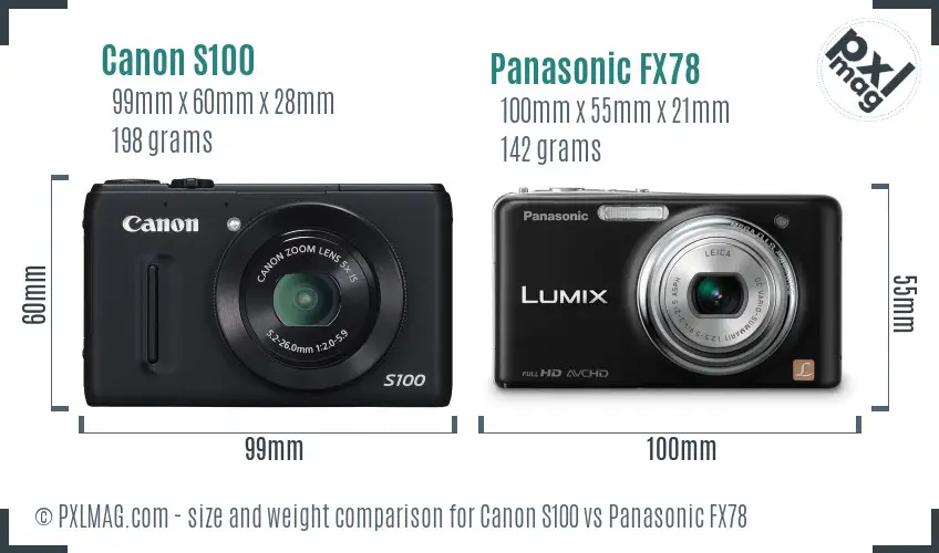Canon S100 vs Panasonic FX78 size comparison