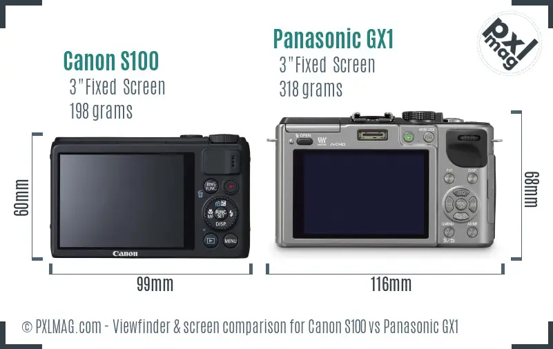 Canon S100 vs Panasonic GX1 Screen and Viewfinder comparison Canon S100 vs Panasonic GX1 Screen and Viewfinder comparison