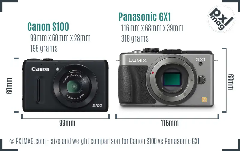 Canon S100 vs Panasonic GX1 size comparison Canon S100 vs Panasonic GX1 size comparison