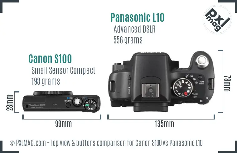 Canon S100 vs Panasonic L10 top view buttons comparison Canon S100 vs Panasonic L10 top view buttons comparison