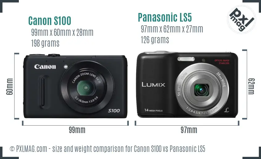 Canon S100 vs Panasonic LS5 size comparison